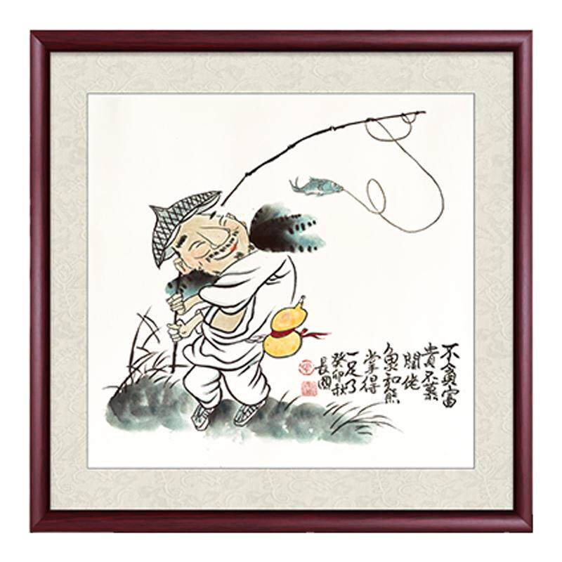 趣味人物画像手绘真迹斗方挂画