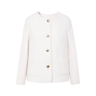 朗姿/LIME莱茵羊毛短大衣圆领简约短款外套肌理感小颗粒羊毛新款