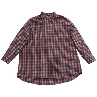 鹿与飞鸟“郁热红酒”复古酒红格纹A字廓形斗篷式立领衬衫6922
