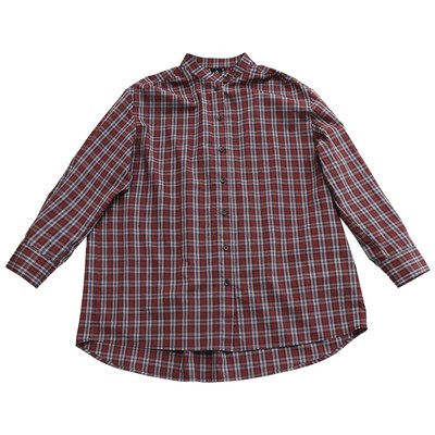 酒红格纹廓形斗篷式立领衬衫