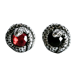 黑骨BLACKBONE S925纯银做旧巴黑红锆石盘蛇耳钉耳环小众暗黑哥特