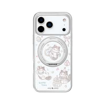 猫咪生日会适用苹果17Promax手机壳新款iPhone16Pro磁吸带支架保护套Co2支点ip15可爱高级感14好看13pm全包女