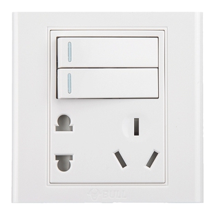 公牛二开五孔开关插座面板家用86型两开双控带开关暗装双开5孔白