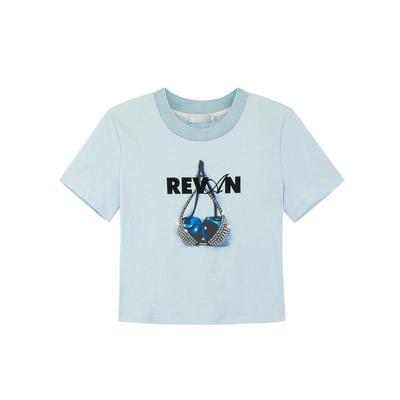 REVAN芮范设计师款酷感蓝色樱桃图案T恤RM71001006