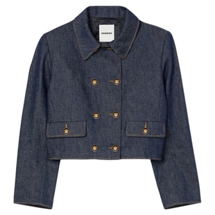 季末6折SANDRO2025秋冬新款女装法式气质时尚双排扣翻领牛仔外套