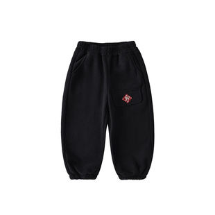 皇室童缘男童刺绣灯芯绒束脚裤冬季新款儿童加绒长裤中大童卫裤