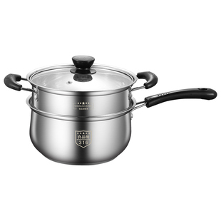 无涂层304不锈钢宝宝专用辅食锅小奶锅家用婴儿煎煮一体不粘汤锅