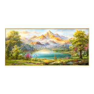 聚宝盆客厅装饰画西墙聚财山水画沙发背景墙挂画手绘油画大气壁画