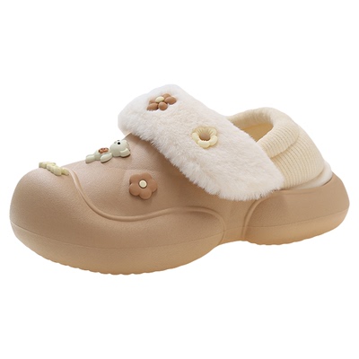 可爱小熊防水可拆卸毛绒棉拖鞋