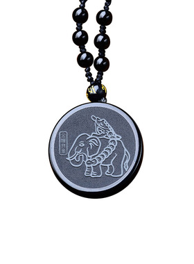 黑曜石吊坠生肖龙转运珠项链