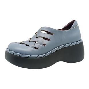 一席之地新款女鞋春秋纯皮畅销宽底宽头厚底透气休闲编织透气单鞋