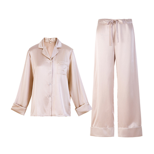 Wensli/万事利真丝睡衣男女情侣100%桑蚕丝长袖纯色家居服装 曼依