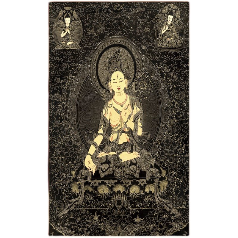 白度母黑金唐卡描金线稿 手绘填色画静心减压涂色DIY手绘佛像涂色