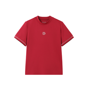 【UPF50+】ELLE Active防晒速干修身短袖t恤女半高领运动上衣红色