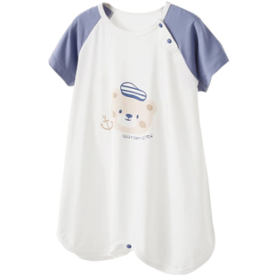 婴儿短袖睡袍夏季薄款兰精莫代尔男女宝宝家居服睡裙儿童半袖睡衣