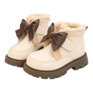 女童靴子真皮秋冬儿童短靴新款女孩童鞋冬季加绒棉靴防水大棉皮靴