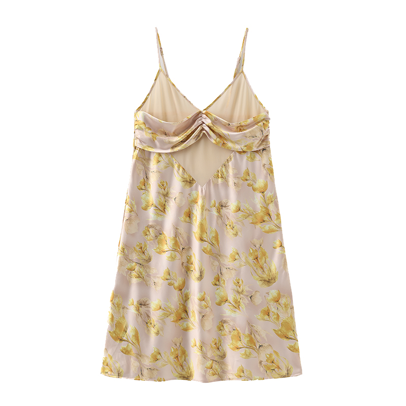 NoirTease夏季性感丝质印花睡裙女士薄款镂空吊带睡衣家居服