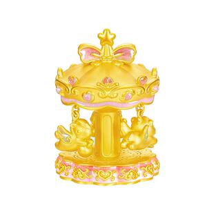 周大生黄金摆件足金硬金三合旋转木马旋转木马投资金生肖马工艺品