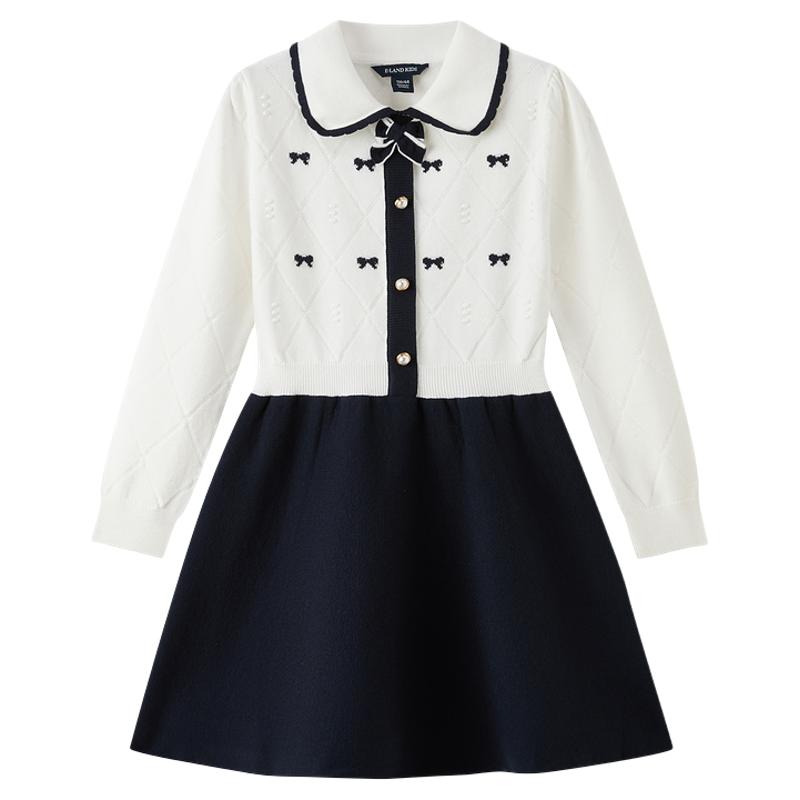 eland kids衣恋童装女童青少年连衣裙26秋冬新品翻领针织裙演出服