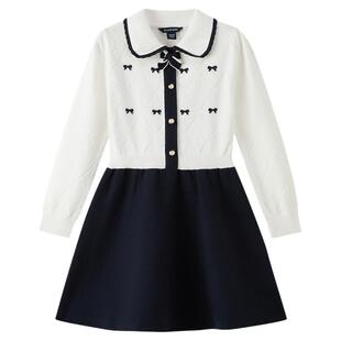 eland kids衣恋童装女童青少年连衣裙26秋冬新品翻领针织裙演出服