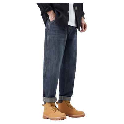 hansca蓝色直筒牛仔裤男春季新款