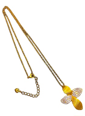 沙金拉丝花瓣点钻项链四叶花耳钉