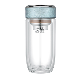 诺岩纯钛盖玻璃杯办公室车载抑菌双层隔热耐热茶水杯健康养生杯