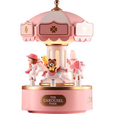 可旋转木马音乐盒八音盒蓝牙音箱充电小夜灯男女孩生生日儿童礼物