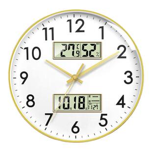 钟小白挂钟客厅挂钟万年历简约石英钟表挂墙时钟免打孔温湿度表