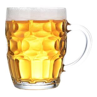 家用玻璃杯子水杯大号啤酒杯网红带把杯茶杯扎啤酒杯500ml菠萝杯