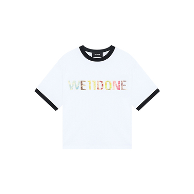 WE11DONE26春季新品女士彩色格纹拼贴LOGO撞色T恤时尚潮流休闲