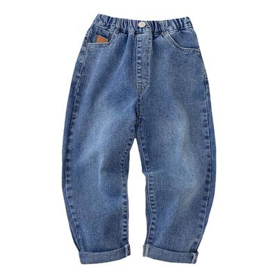 男童加绒裤子春秋款牛仔裤秋装2025新款一体绒中大童长裤直筒裤潮