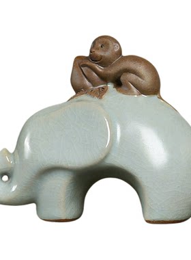 马上封侯拜相陶瓷茶宠摆件大象