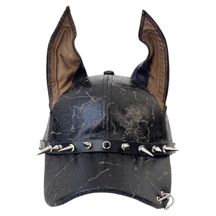 美式杜宾狗耳朵棒球帽男女y2k皮质朋克铆钉辣妹打卡拍照鸭舌帽潮