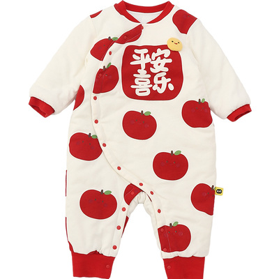 宝宝夹棉连体衣秋冬喜庆婴儿衣服
