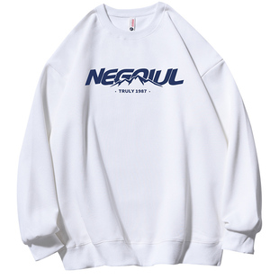 麻灰色圆领卫衣男女2026春季新款字母印花慵懒风宽松百搭重磅上衣