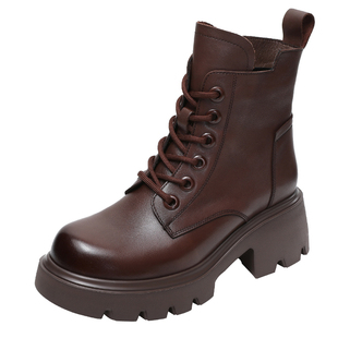 真皮马丁靴女2025新款冬季短靴子女士加绒爆款女款小个子增高鞋子