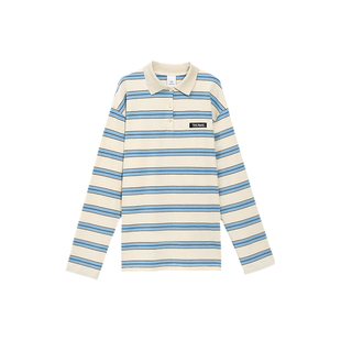 TurnSignal潮牌条纹长袖POLO衫女春秋2025新款休闲宽松翻领上衣