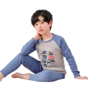 猫人儿童保暖内衣套装加绒加厚秋衣秋裤男童纯棉秋冬童装中大童