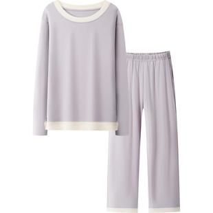 春夏季睡衣女士长袖长裤套装圆领套头夏天薄款家居服两件套可外穿