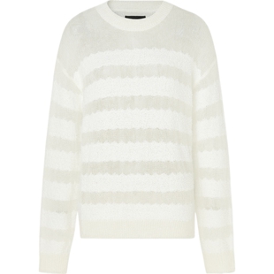 【折扣】RtA 秋冬女条纹挑窿马海毛混纺针织毛衣