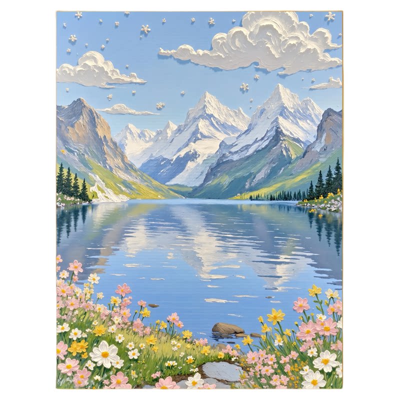 治愈系雪山风景数字油画diy填充填色成人画画0基础手绘涂色装饰画