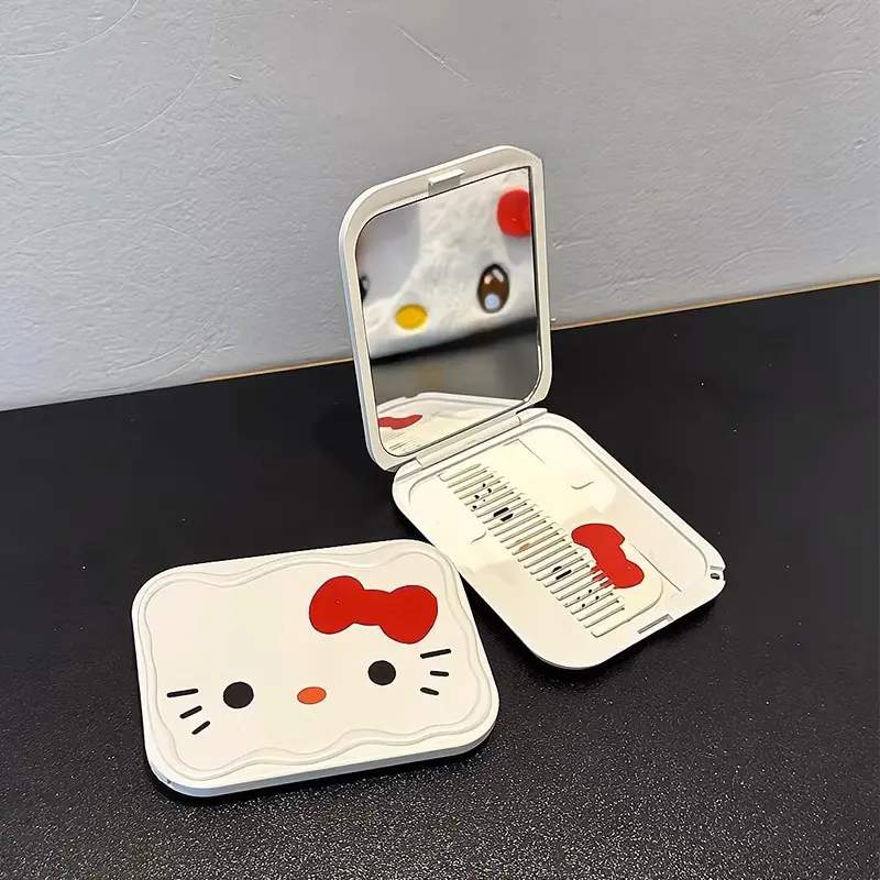 hellokitty化妆镜镜梳一体可携式化妆小镜子学生折叠补妆可爱2024
