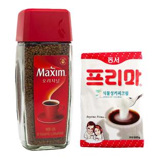 韩国进口麦馨纯咖啡粉100g黑咖啡无添加蔗糖瓶装赠送咖啡伴侣500g