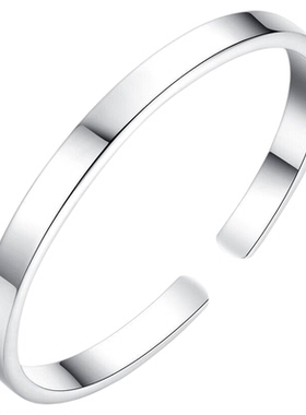 素圈银手镯女纯银年轻款小众实心银镯子银饰女神节礼物送女生