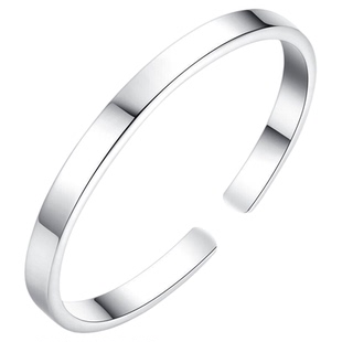 素圈银手镯女纯银年轻款小众实心银镯子银饰女神节礼物送女生