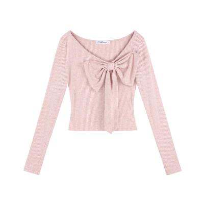 法式小香风粉色v领毛衣女春秋