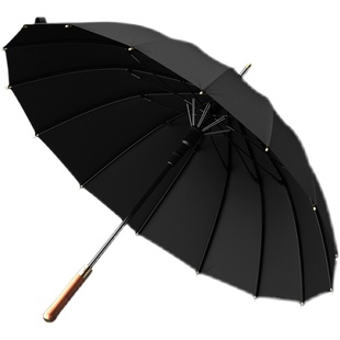 英伦轻奢复古木柄16骨加粗伞骨结实暴雨专用防风男士长柄双人雨伞