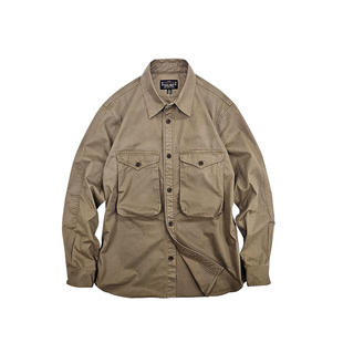 西里布深卡其色全棉大口袋工装长袖衬衫男阿美咔叽复古休闲非rrl