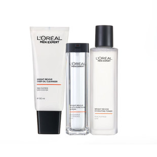 欧莱雅男士高端耀白美白护肤套装水乳补水保湿抑黑淡化痘印不油腻